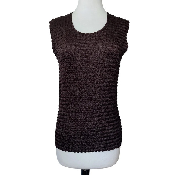 NICOLA Vintage Y2K Dark Brown Popcorn Crinkle Stretch Sleeveless Tank Top L - Picture 1 of 8